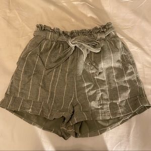 American Eagle Outfitters Green & White Stripe Paper Bag Shorts